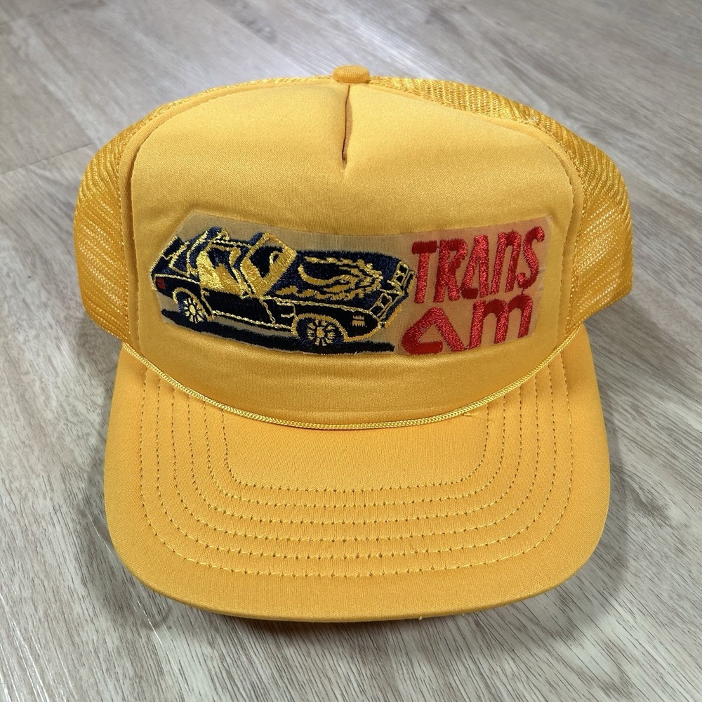 VTG 80s Pontiac Trans Am Snapback Hat Racing Champion Yellow Trucker Cap